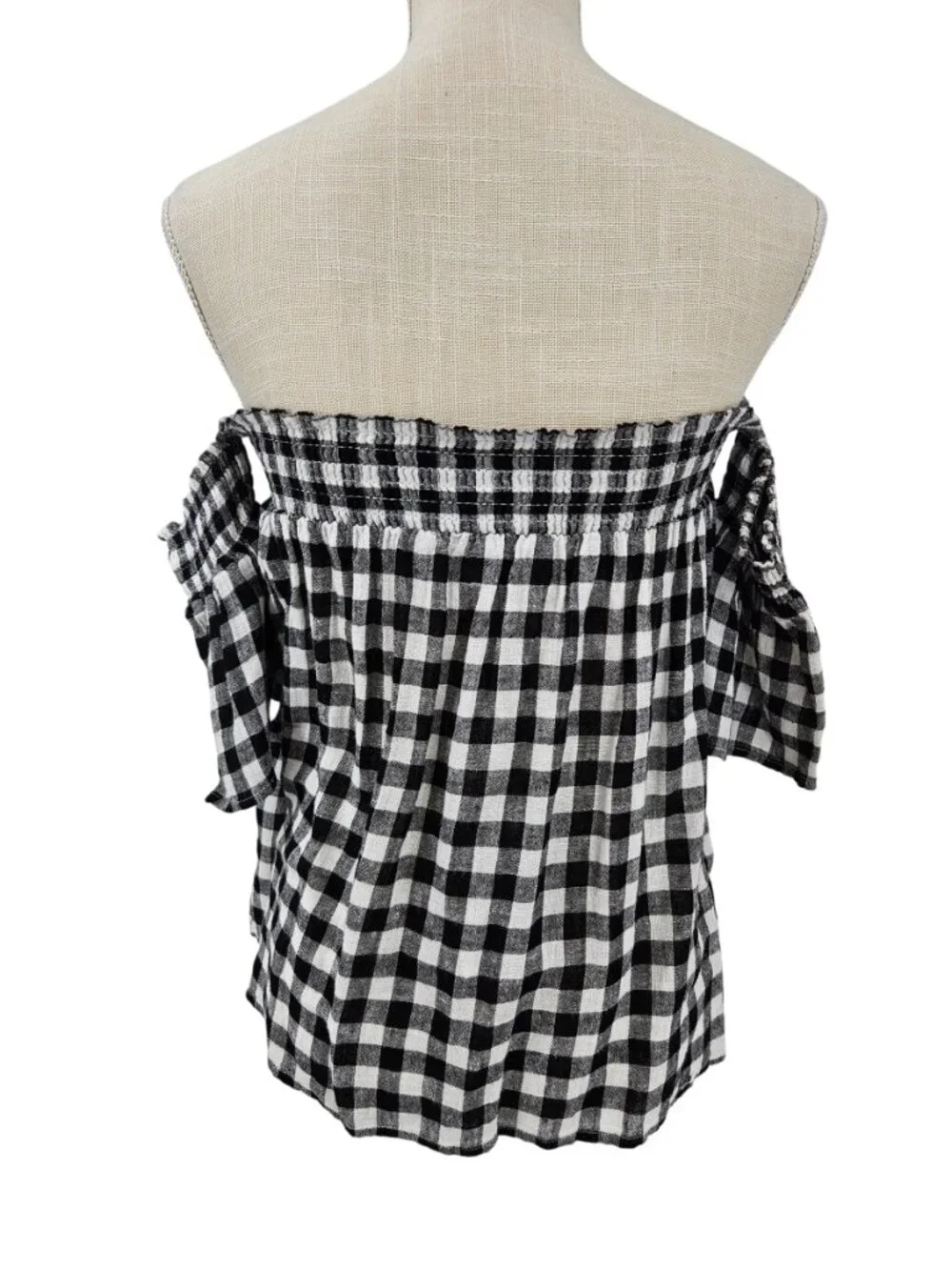 Rails Isabelle Gingham Off The Shoulder Top Black Women's Size M NEW Preppy